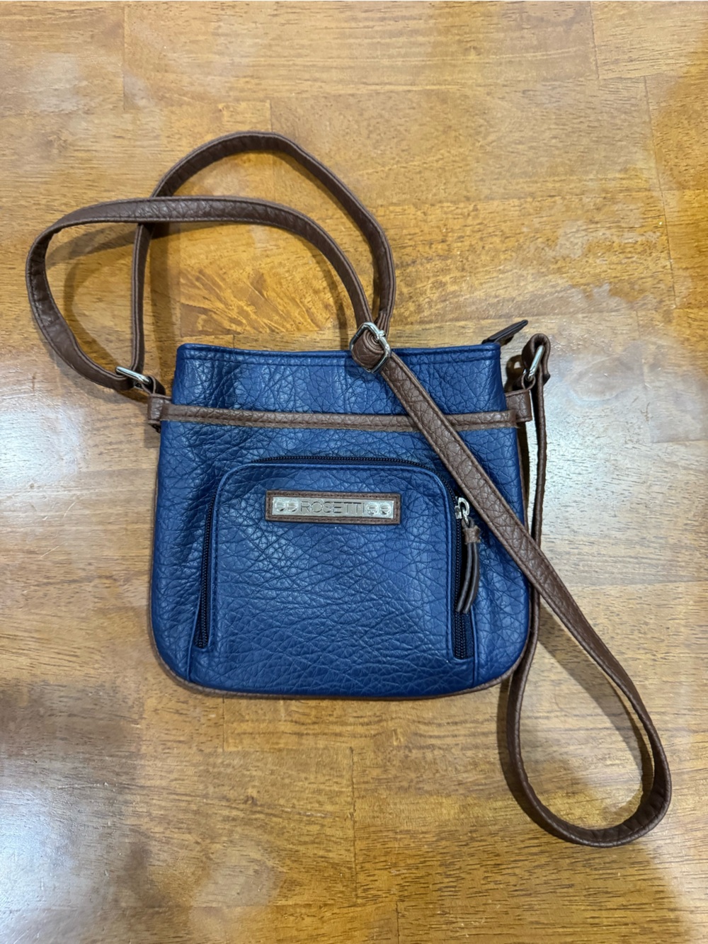 Rosetti Navy Blue and Saddle Brown Trim Crossbody Bag